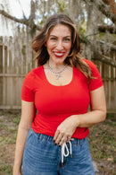 What's The Scoop Top In Red - Macoma Boutique100 Short Sleeve