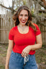 What's The Scoop Top In Red - Macoma Boutique100 Short Sleeve