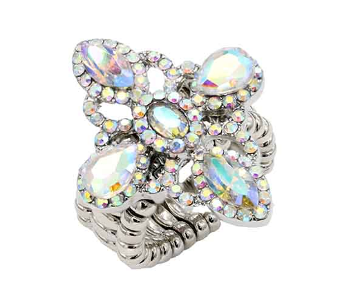 Wildfire Stretch Ring in Rhodium Plated With AB Crystal - Macoma Boutique315 Jewelry
