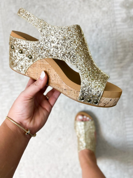 Corky's Gold Glitter Carley Sandals - FINAL SALE - Macoma Boutique302 Wedges & Heels