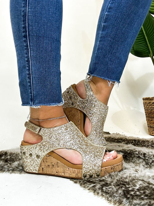 Corky's Gold Glitter Carley Sandals - FINAL SALE - Macoma Boutique302 Wedges & Heels