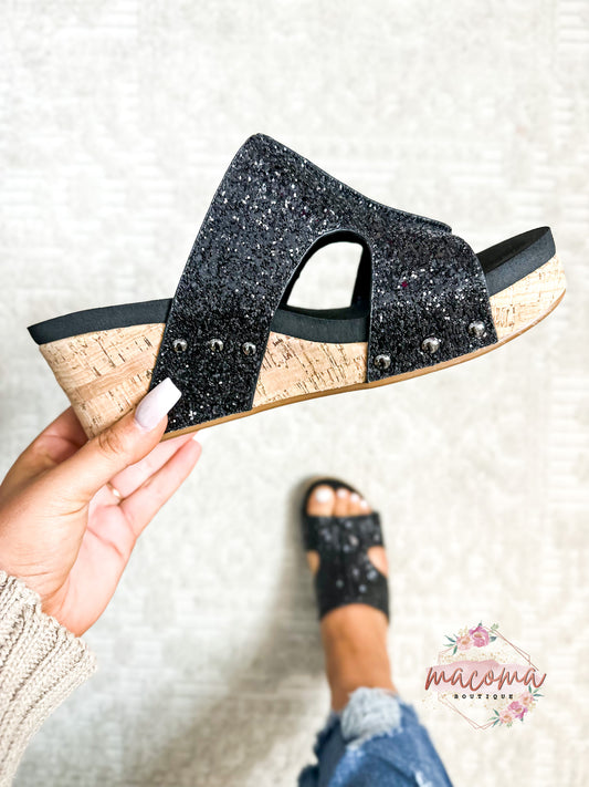 Corky's Black Glitter Sierra Sandals