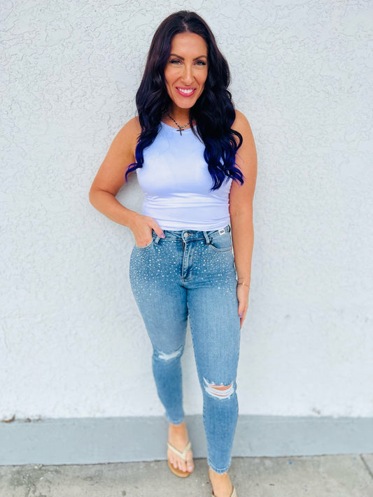 Curvy/Reg Judy Blue Bedazzled Jeans