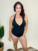 Reg/ Curvy Feeling Rested V Neck One Piece Swimsuit - BLACK