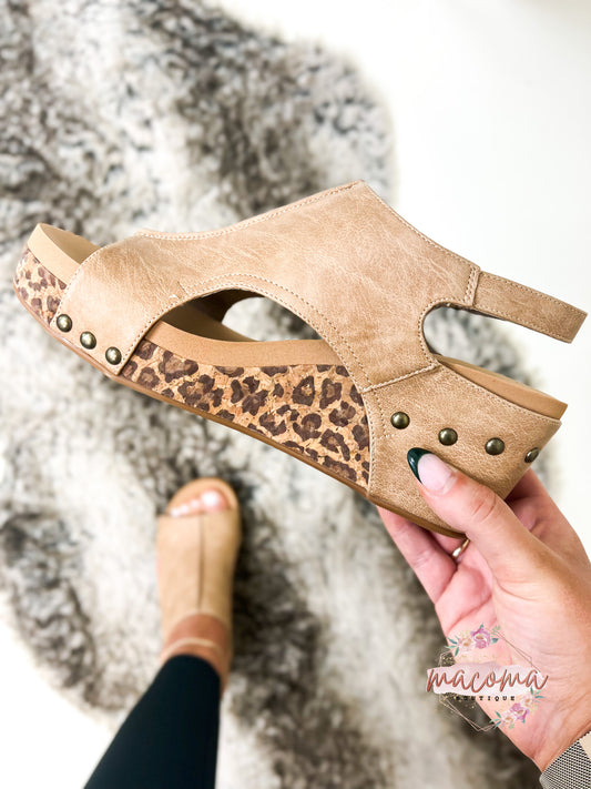 RESTOCK COMING-- Corky's Taupe Leopard Ashley Sandals