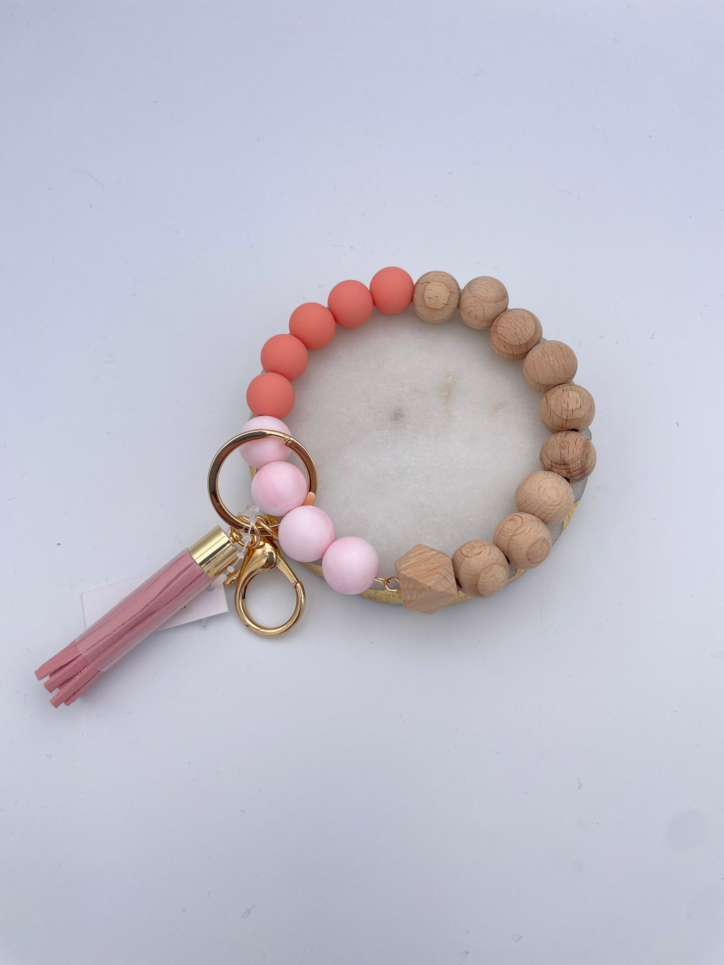 Pink Marble Beaded Key Ring